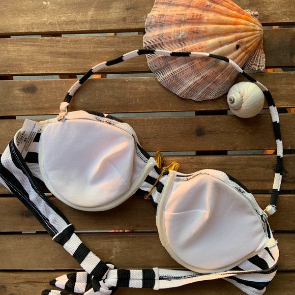 Black and white stripe underwire padded bikini top with gold starfish detail - Picture 2 of 2